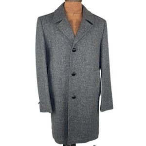 Vintage B. Altman & Co Wool Tweed Long Gray Overcoat Size 40